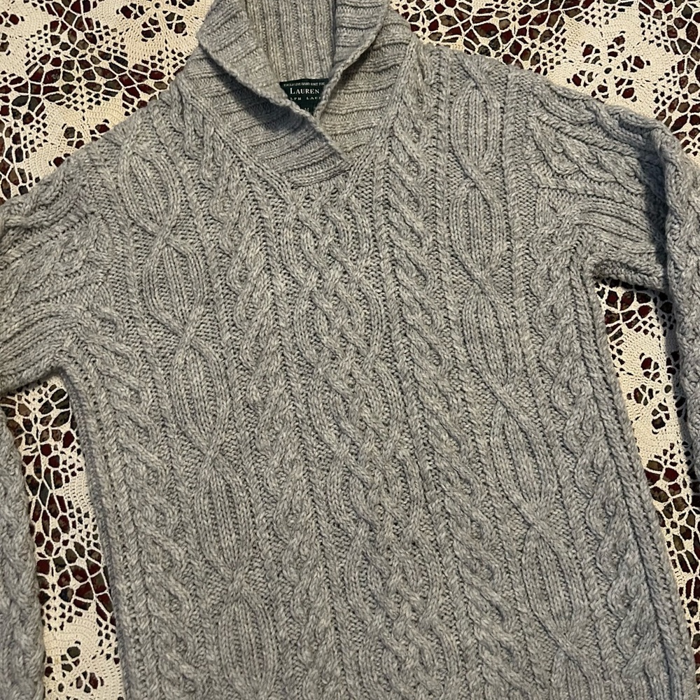 Men’s Vintage Lauren Ralph Lauren Gray Cable Wool Knit Sweater